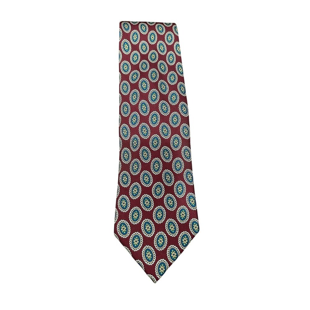 Brooks Brothers Makers Classic Burgundy Silk Tie With Medallion Pattern